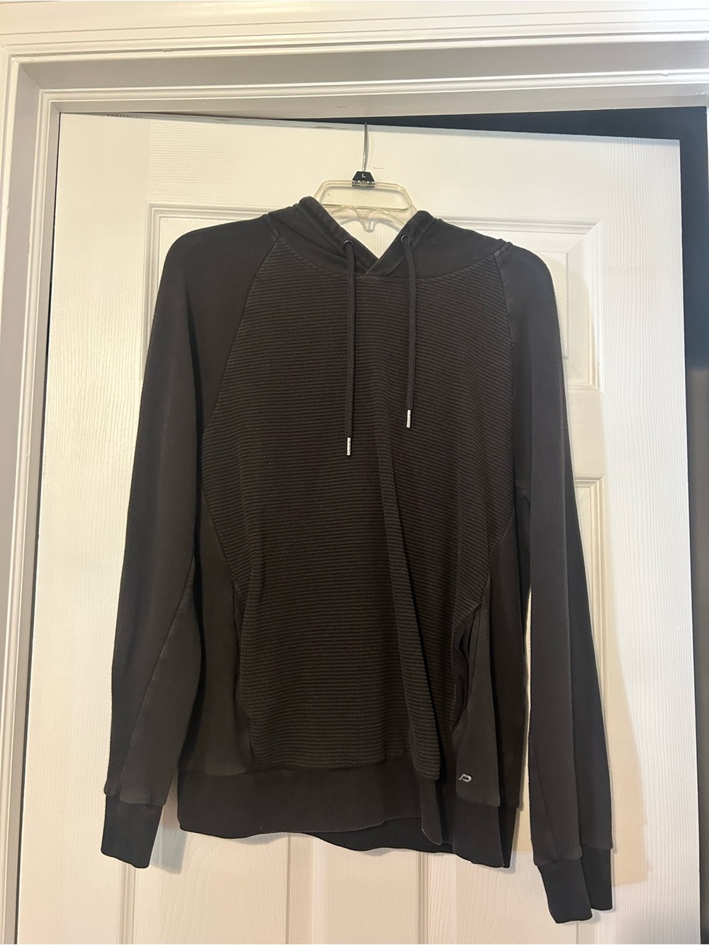 Men's Black Hooded Pullover with Textured Front Panel
